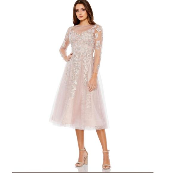 Mac Duggal 30681 Sheer Neckline Illusion Sleeve Dress in Lilac Size 16 NWT - Picture 1 of 12